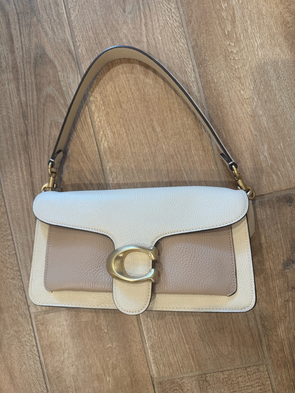 Coach Cream and Taupe Pebbled Leather Tabby 26 Bag